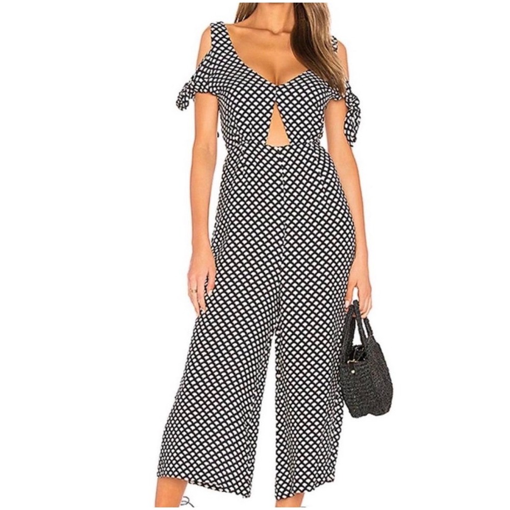 Farm Rio Black White Scallop Print Cold Shoulder Cutout Jumpsuit Small